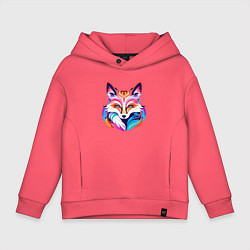 Толстовка оверсайз детская Яркий разноцветный портрет лисы, цвет: коралловый