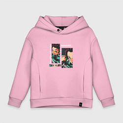 Толстовка оверсайз детская Клинок рассекающий демонов Kamado Tanjiro, цвет: светло-розовый