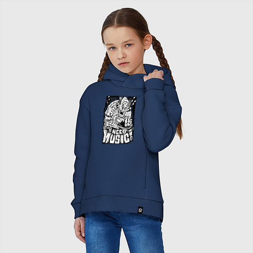 Детское худи оверсайз Мне нужна музыка / Тёмно-синий – фото 3