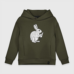 Толстовка оверсайз детская Зайчик и морковка, цвет: хаки
