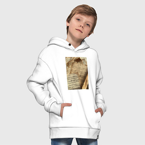 Детское худи оверсайз Листы с нотами / Белый – фото 4