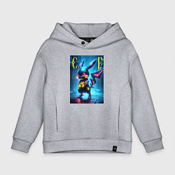 Толстовка оверсайз детская Cyber Pikachu - neon glow ai art, цвет: меланж