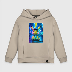 Детское худи оверсайз Funny neon Pikachu под энергетическим барьером - a