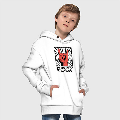 Детское худи оверсайз Rock - жест коза / Белый – фото 4