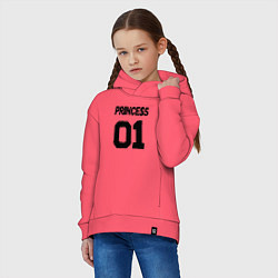 Толстовка оверсайз детская Футбольная черная надпись: 01 принцесса, цвет: коралловый — фото 2