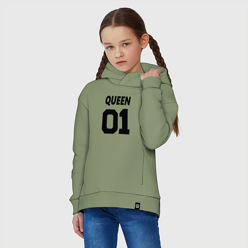 Детское худи оверсайз Футбольная надпись черного цвета: 01 королева / Авокадо – фото 3