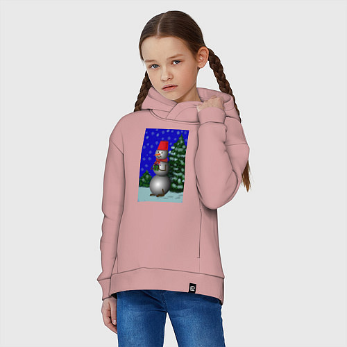 Детское худи оверсайз Снеговичок с подарком под елкой / Пыльно-розовый – фото 3