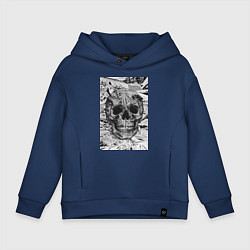 Толстовка оверсайз детская Череп черно-белый, цвет: тёмно-синий