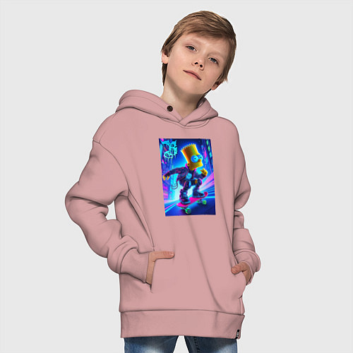 Детское худи оверсайз Барт Симпсон на скейтборде - неоновое свечение / Пыльно-розовый – фото 4