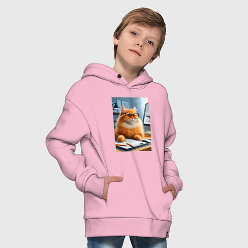 Детское худи оверсайз Рыжий кот дизайнер - нейроарт / Светло-розовый – фото 4