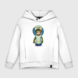 Толстовка оверсайз детская Котик в медитации, цвет: белый
