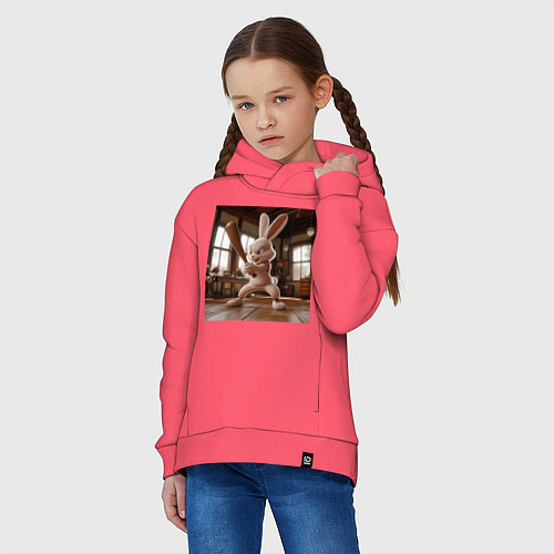 Детское худи оверсайз Заяц и бейсбол / Коралловый – фото 3