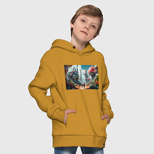 Детское худи оверсайз Планета фантастика / Горчичный – фото 4