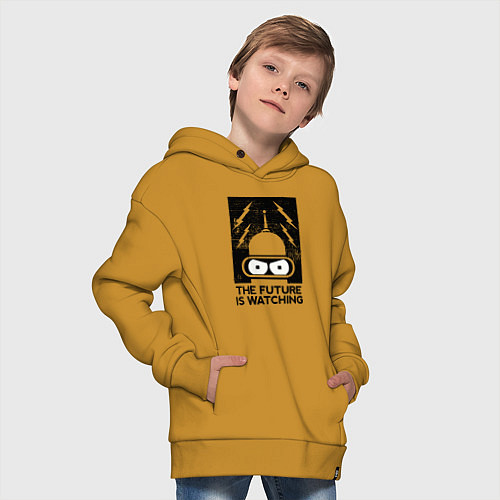 Детское худи оверсайз Бендер - будущее наблюдает / Горчичный – фото 4