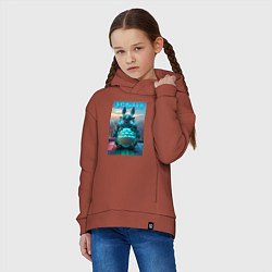 Толстовка оверсайз детская Cyber Totoro - neon glow fantasy, цвет: кирпичный — фото 2