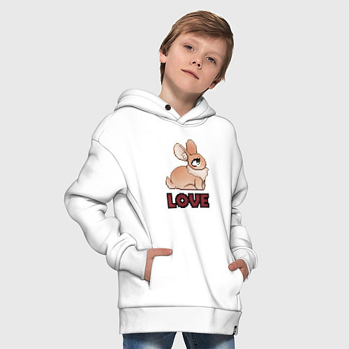 Детское худи оверсайз Милый кролик love пиксель арт / Белый – фото 4