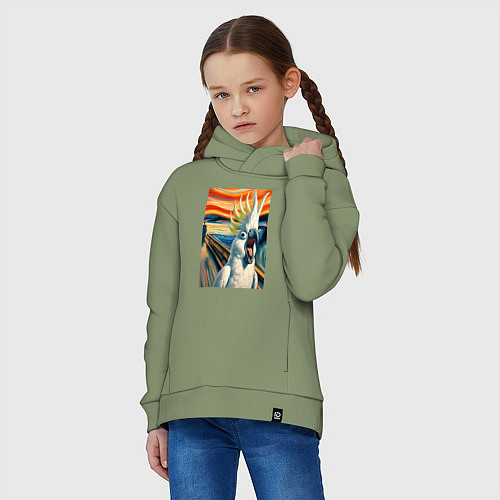 Детское худи оверсайз Попугай какаду кричит на картине Эдварда Мунка - м / Авокадо – фото 3