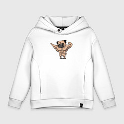 Толстовка оверсайз детская Мопс качок, цвет: белый