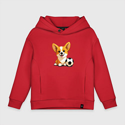 Толстовка оверсайз детская Корги с футбольным мячом, цвет: красный
