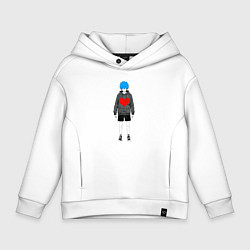 Толстовка оверсайз детская Мальчик аниме с сердцем, цвет: белый