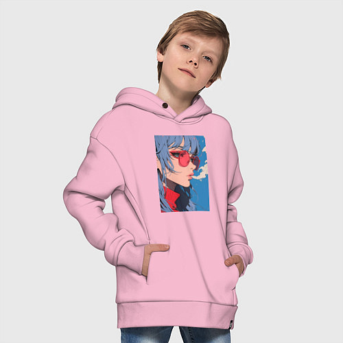 Детское худи оверсайз Девушка в очках арт / Светло-розовый – фото 4