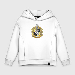 Толстовка оверсайз детская Hufflepuff факультет университета Хогвартс с барсу, цвет: белый