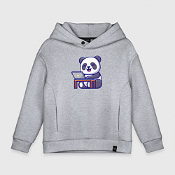 Детское худи оверсайз Весёлая панда с ноутбуком