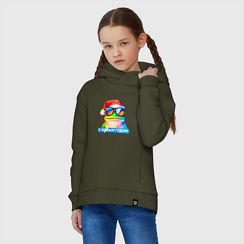 Детское худи оверсайз С новым годом от лягушки / Хаки – фото 3