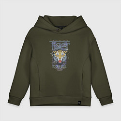 Толстовка оверсайз детская Тигр и рок н ролл, цвет: хаки