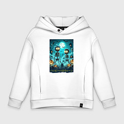 Толстовка оверсайз детская Rick and Morty skeletons - happy halloween, цвет: белый
