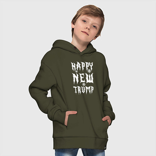 Детское худи оверсайз Happy new Trump - motto / Хаки – фото 4
