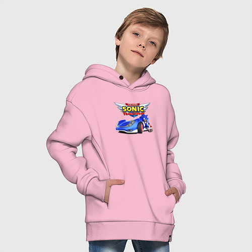 Детское худи оверсайз Cool hedgehog - Sonic racing team / Светло-розовый – фото 4