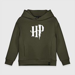 Толстовка оверсайз детская Гарри Поттер абревиатура, цвет: хаки
