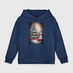 Детское худи оверсайз Снеговик у елки с подарками