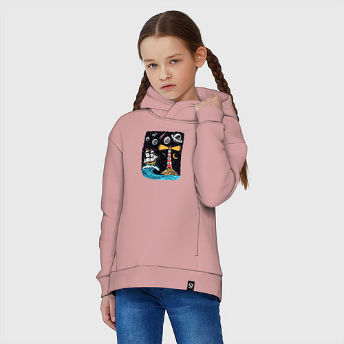 Детское худи оверсайз Маяк и парусник / Пыльно-розовый – фото 3