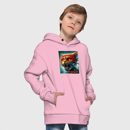 Детское худи оверсайз Super cyber red cat - ai art fantasy / Светло-розовый – фото 4