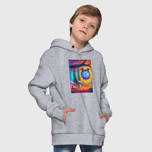 Детское худи оверсайз Психоделический осенний фрагмент с будильником / Меланж – фото 4