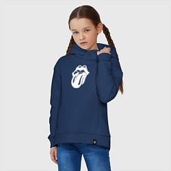 Толстовка оверсайз детская Rolling Stones - white logo, цвет: тёмно-синий — фото 2