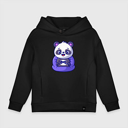 Толстовка оверсайз детская Панда игроман, цвет: черный