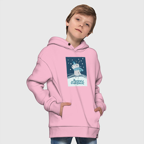 Детское худи оверсайз Новогодний олень с шарфом / Светло-розовый – фото 4