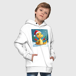 Толстовка оверсайз детская Символ 2025 нового года змея в шаке Санты, цвет: белый — фото 2