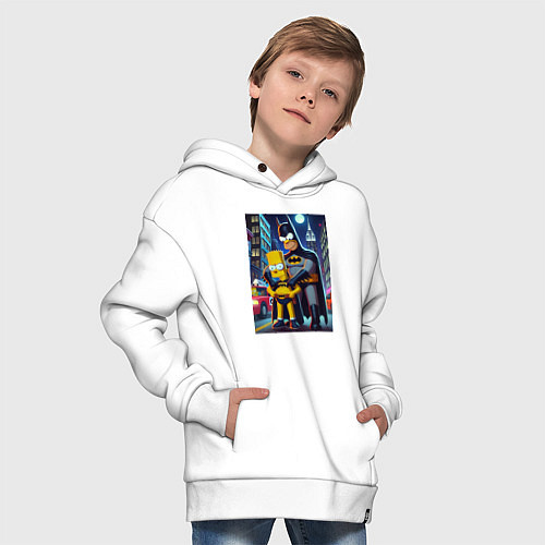 Детское худи оверсайз Batsimpson with son Bart - ai art fantasy / Белый – фото 4