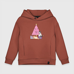 Толстовка оверсайз детская Котики под елкой, цвет: кирпичный
