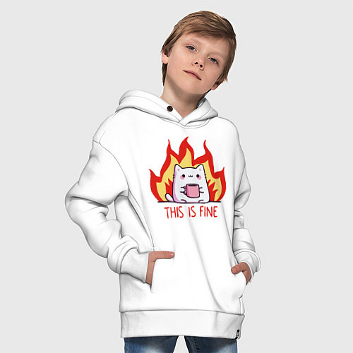 Детское худи оверсайз Cat - this is fine / Белый – фото 4