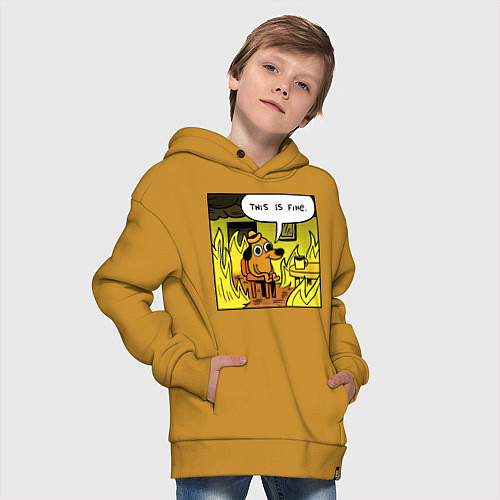 Детское худи оверсайз Пес - все в порядке / Горчичный – фото 4