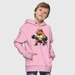 Толстовка оверсайз детская Капибара жим, цвет: светло-розовый — фото 2