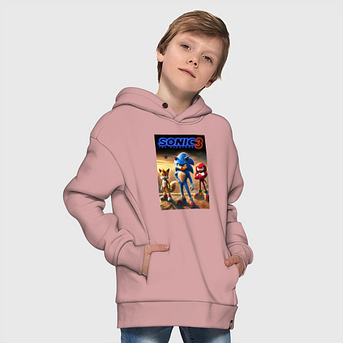 Детское худи оверсайз Sonic and his team - movie / Пыльно-розовый – фото 4