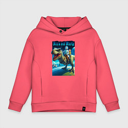 Толстовка оверсайз детская Рик и Морти верхом на тираннозавре, цвет: коралловый