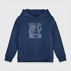 Толстовка оверсайз детская Горы и олень, цвет: тёмно-синий