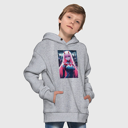 Детское худи оверсайз Darling in the Franxx - zero two - ai art / Меланж – фото 4